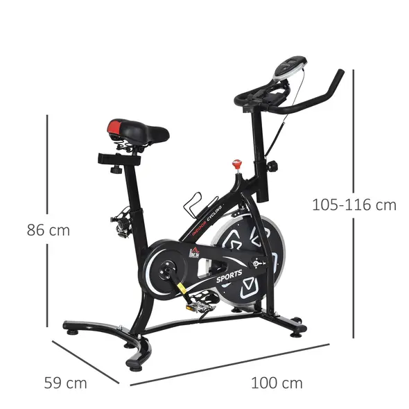 HOMCOM Indoor Stationary Exercise Bike 6kg Flywheel Fitness Cardio Workout Bke Trainer for Home Gym w/ Adjustable Resistance LCD Monitor Pad and Bottle Holder Black - 3