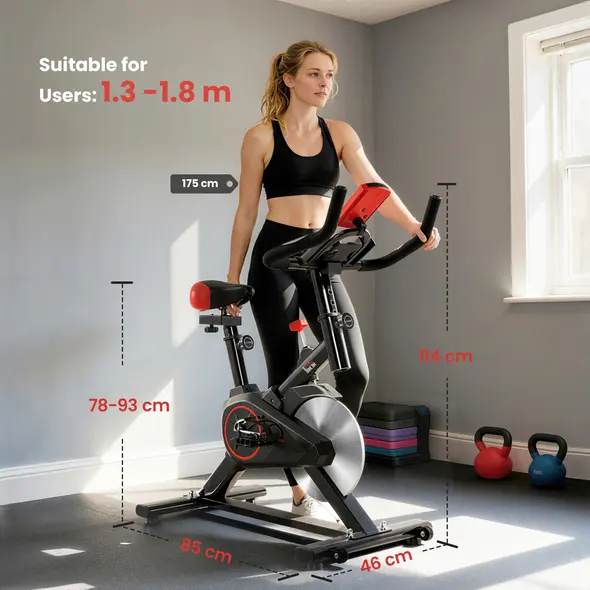 HOMCOM Indoor Upright Exercise Bike Machine, with Adjustable Seat, Resistance, Handlebar, LCD Display - 3