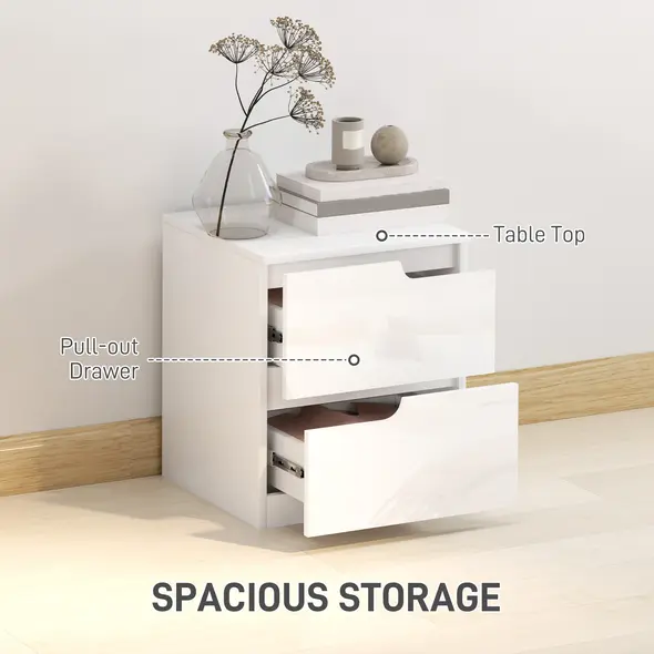 HOMCOM High Gloss Bedside Table Set of 2 - White - 5