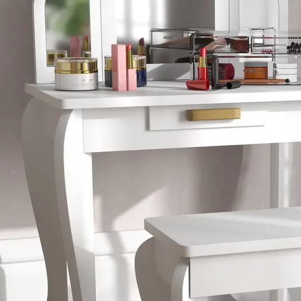 HOMCOM Kids Dressing Table Set, with Mirror and Drawer - White - 9