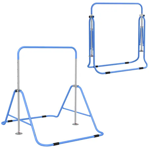 HOMCOM Kids Gymnastic Bar, with Adjustable Height, Foldable Horizontal Bars - Blue - 1