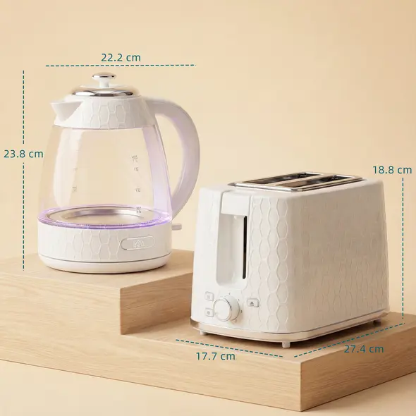 HOMCOM Kettle and Toaster Set, 1.7L 3000W Rapid Kettle with Limescale Filter, 2 Slice Toaster with 7 Browning Controls, Cream - 3