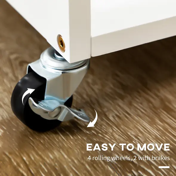 HOMCOM Kitchen Island Set with 2 Stools, Bamboo Breakfast Cart with Drop Leaf Top, Drawers and Towel Rack, Rolling Kitchen Cart and Chairs Set, White - 5