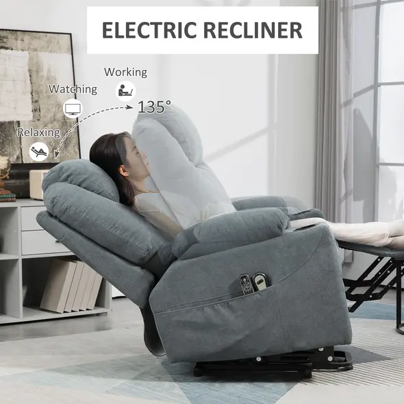 HOMCOM Lift-And-Recline Massage Armchair, with Heat - Grey - 5