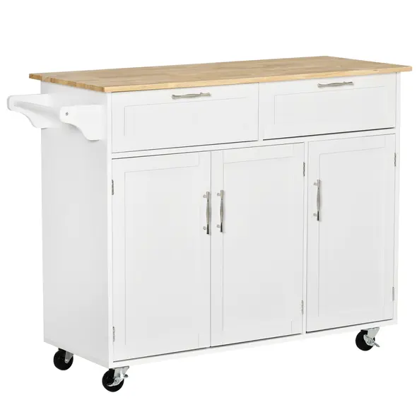 HOMCOM Kitchen Island Utility Cart, with 2 Storage Drawers & Cabinets for Dining Room, White - 1