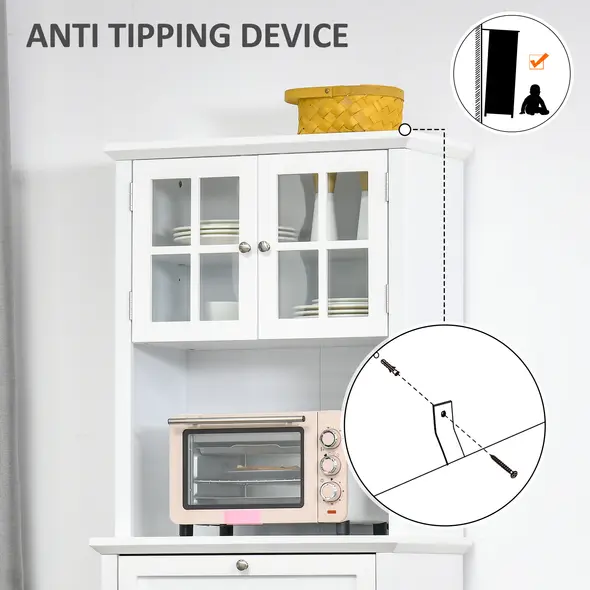 HOMCOM Kitchen Cupboard, Wooden Storage Cabinet with Framed Glass Door, Drawer, Microwave Space for Dining and Living Room, White - 6