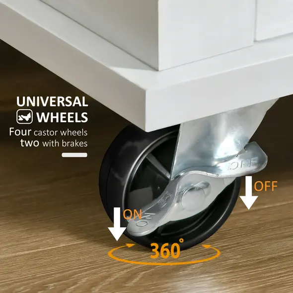 HOMCOM Kitchen Cart Storage Trolley Wooden Cabinet with Drawer Cupboard Towel Rail White - 7