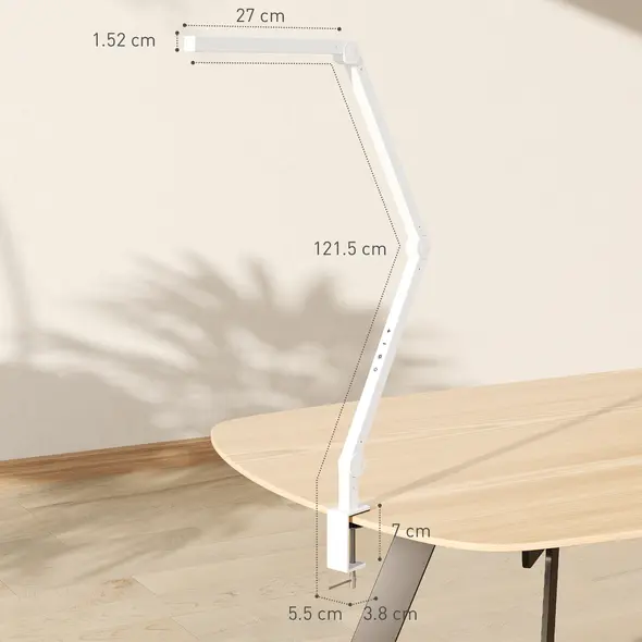 HOMCOM LED Desk Lamp, Dimmable Desk Light with Swing Arm and Clamp, Adjustable Eye-Caring Table Lamp with 2 Colour Modes & 5 Brightness Levels for Study, Drawing, Office, Architect, Task, White - 3