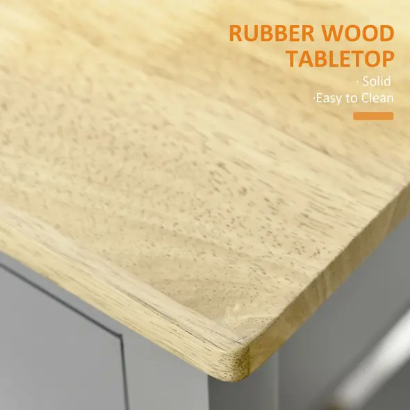 HOMCOM Kitchen Trolley Utility Cart on Wheels with Rubberwood Worktop, Towel Rack, Storage Shelves & Drawer for Dining Room, Grey - 6