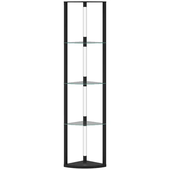 HOMCOM LED Floor Lamp with Shelves, Dimmable Standing Lamp with Foot Switch for Living Room, Bedroom, Black - 1