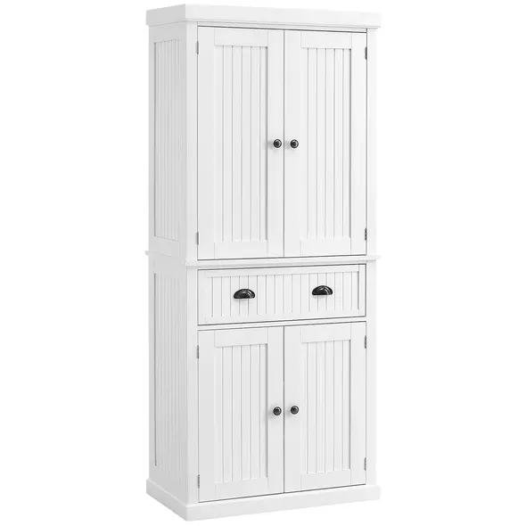 HOMCOM Kitchen Storage Cabinet with Drawer and Adjustable Shelves - White - 1