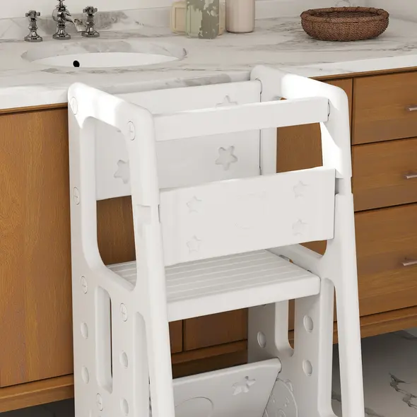 HOMCOM Kids Step Stool, Adjustable Standing Platform, Toddler Kitchen Stool, White - 8