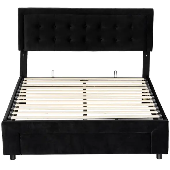 HOMCOM King Size Ottoman Bed Frame, with Front Drawer - Black - 1