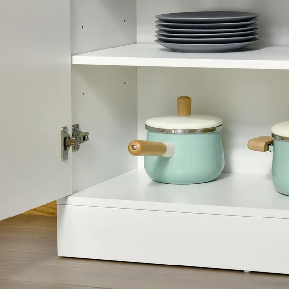 HOMCOM Kitchen Cupboard with 6-tier Shelving, Freestanding Storage Cabinet Sideboard, Pantry Cupboard with 3 Open Compartments and Double-door Cabinet with Adjustable Shelves, White - 9