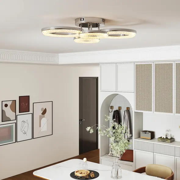 HOMCOM LED Ceiling Light, Modern 4 Rings Ceiling Lamp with Wall Switch Control, 40W 4350lm Flush Mount Ceiling Light with 3500K/4500K/6000K Colour Temperatures for Living Room, Bedroom, Silver Tone - 9