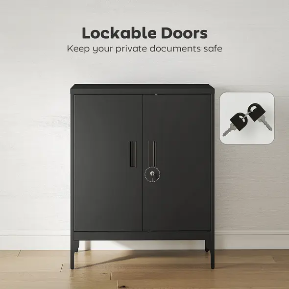 HOMCOM Metal Storage Cabinet with Lock and Adjustable Shelves - Black - 5