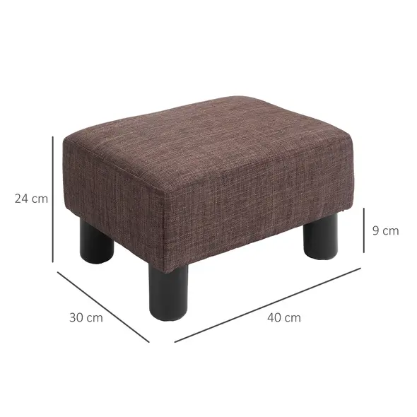 HOMCOM Linen Fabric Footstool Ottoman Cube with 4 Plastic Legs, Brown - 3