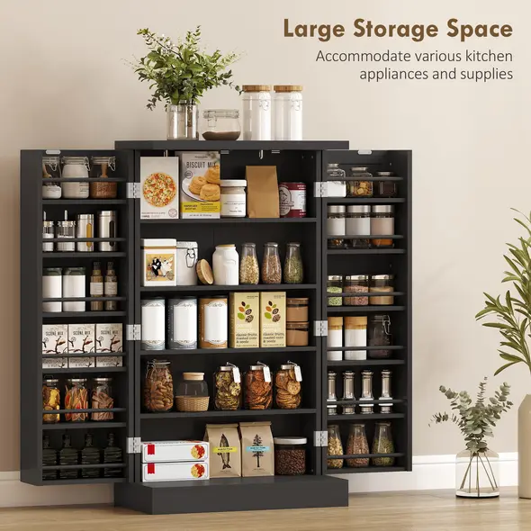 HOMCOM Kitchen Cupboard, Freestanding Multi-Storage Kitchen Pantry Cabinet with Adjustable Shelves, Black - 4