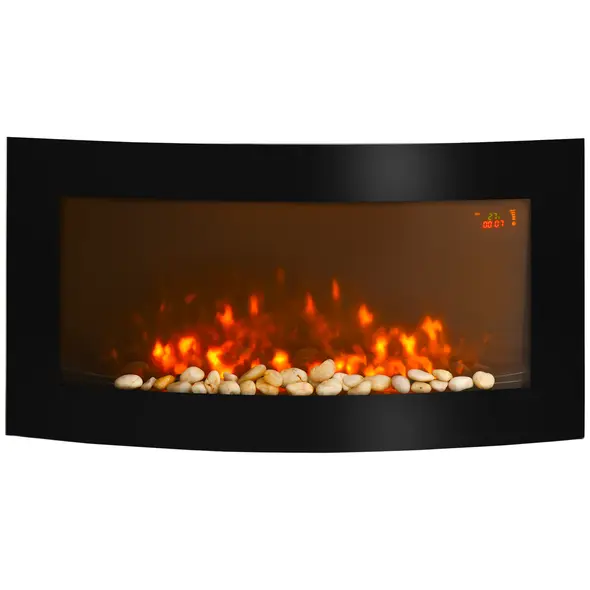 HOMCOM Led Wall Mounted Fireplace Curved Glass Electric Fire Place Fire Place 7 Colour Side Lights Slimline, 1000/2000W, 89.2cm x 48cm - 1