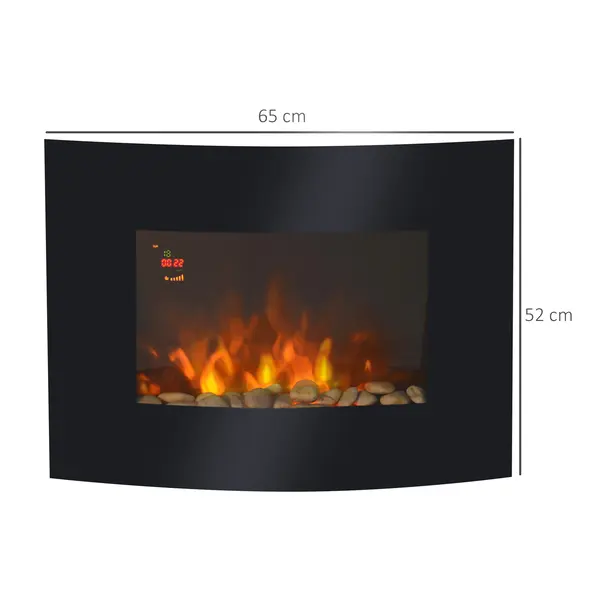 HOMCOM Led Wall Mounted Fireplace Curved Glass Electric Fire Place Fire Place 7 Colour Side Lights Slimline, 900/1800W, 65cm x 52cm - 3