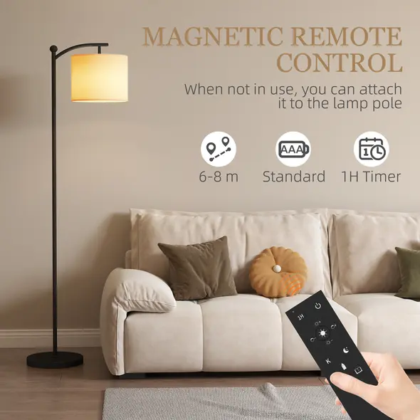 HOMCOM LED Floor Lamp with Remote Control - Black - 6