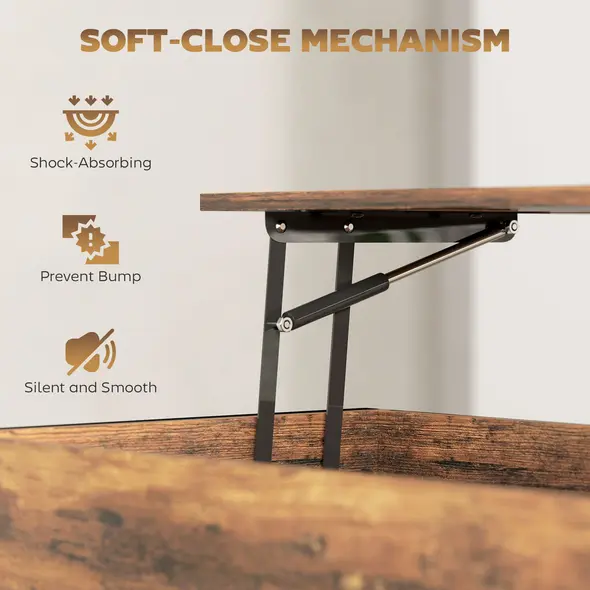 HOMCOM Lift-Top Coffee Table, with Storage - Rustic Brown - 5
