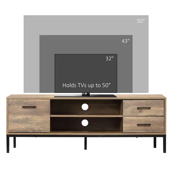 HOMCOM Light Industrial-Style TV Stand Cabinet - Brown/Black - 6