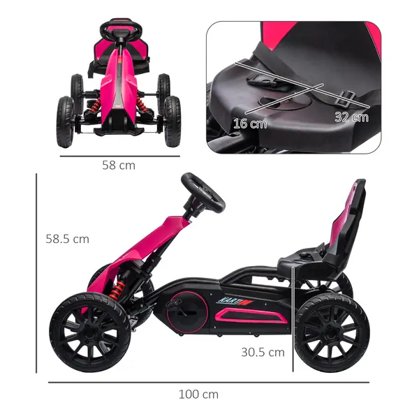 HOMCOM Kids Pedal Go Kart, with Adjustable Seat, EVA Wheels, Seat, Handbrake - Pink - 3