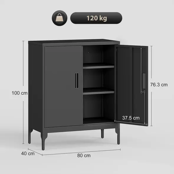 HOMCOM Metal Storage Cabinet with Lock and Adjustable Shelves - Black - 3