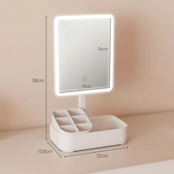 HOMCOM Makeup Mirror with Lights, Rechargeable Vanity Mirror w/ Touch Screen, 2 Lighting Modes and 180° Rotation, White - 3