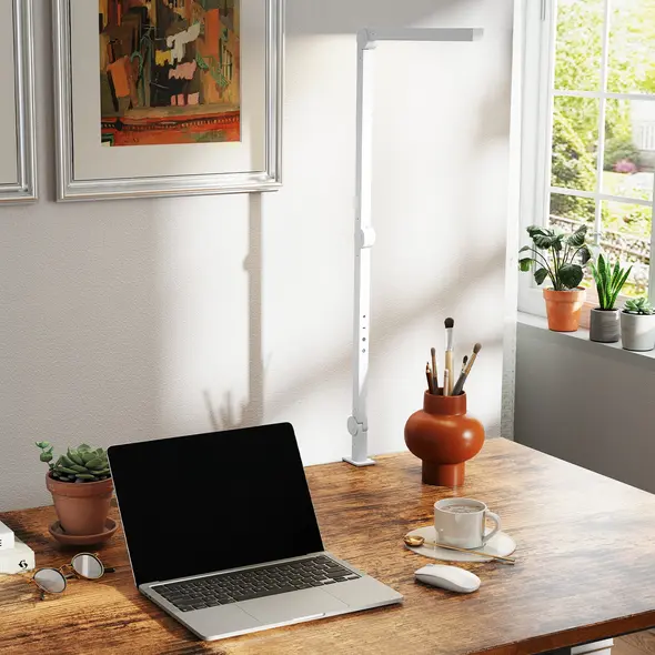 HOMCOM LED Desk Lamp, Dimmable Desk Light with Swing Arm and Clamp, Adjustable Eye-Caring Table Lamp with 2 Colour Modes & 5 Brightness Levels for Study, Drawing, Office, Architect, Task, White - 9