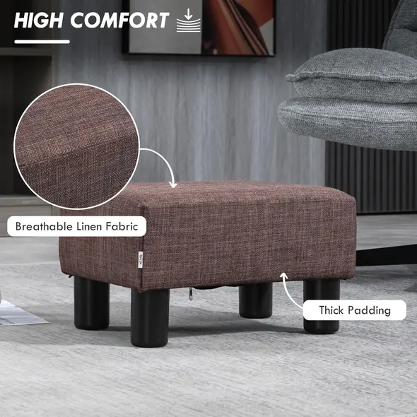 HOMCOM Linen Fabric Footstool Ottoman Cube with 4 Plastic Legs, Brown - 4