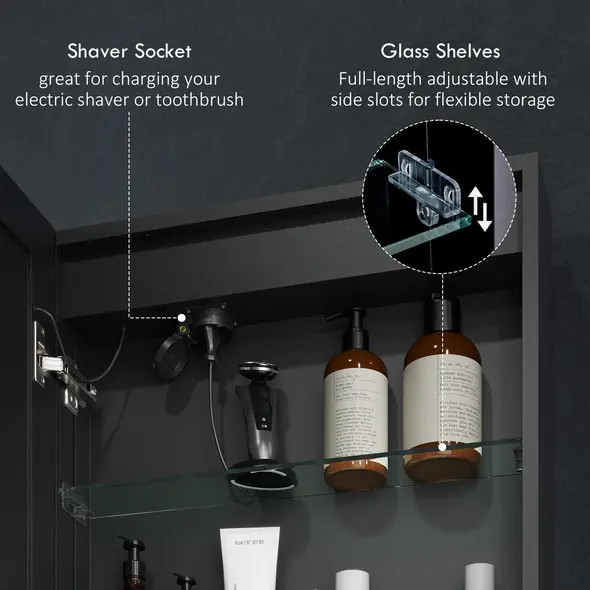 HOMCOM LED Mirror Bathroom Cabinet, with Shaver Socket - 7