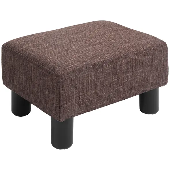HOMCOM Linen Fabric Footstool Ottoman Cube with 4 Plastic Legs, Brown - 1
