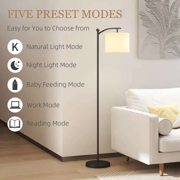 HOMCOM LED Floor Lamp with Remote Control - Black - 7