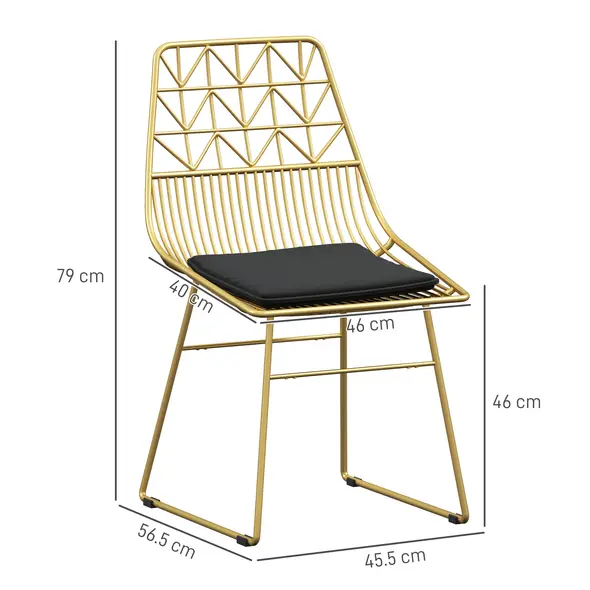 HOMCOM Luxurious Dining Chairs Set of 4, Metal Wire Kitchen Chair with Removable Velvet-feel Cushion, Cut-out Back and Steel Frame for Dining Room, Gold Tone - 3