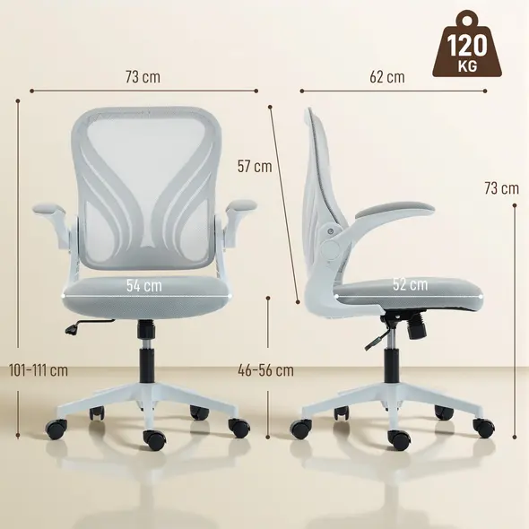 HOMCOM Mesh Office Chair with Foldable Backrest - Light Grey - 3