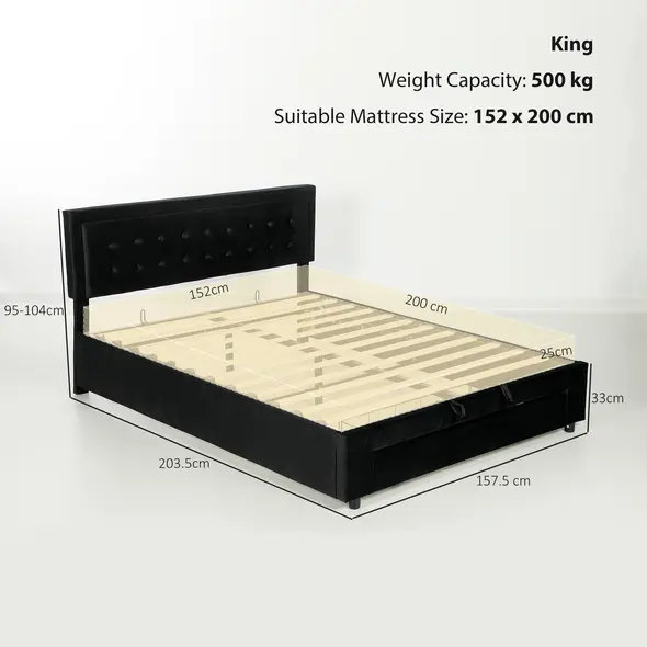 HOMCOM King Size Ottoman Bed Frame, with Front Drawer - Black - 3