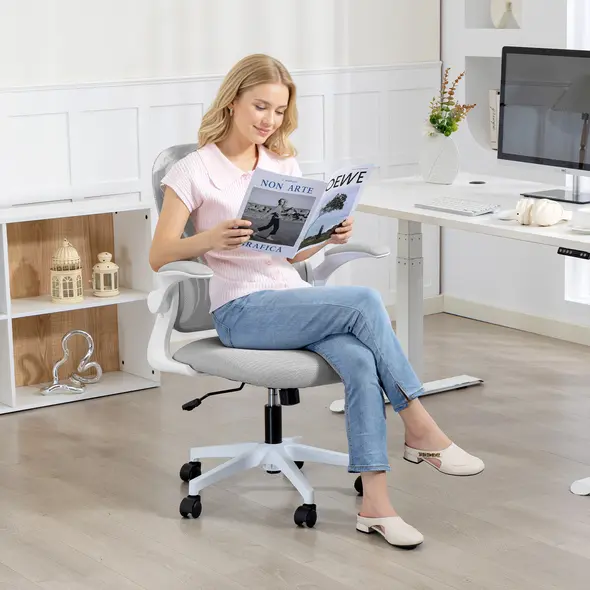 HOMCOM Mesh Office Chair with Foldable Backrest - Light Grey - 8