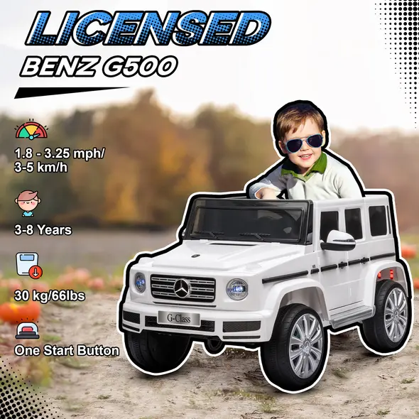 HOMCOM Mercedes Benz G500 Licensed 12V Kids Electric Ride On Car  Toy with Parental Remote Control Battery-powered 2 Motors Music Lights MP3 for 3-8 Years Old White - 4