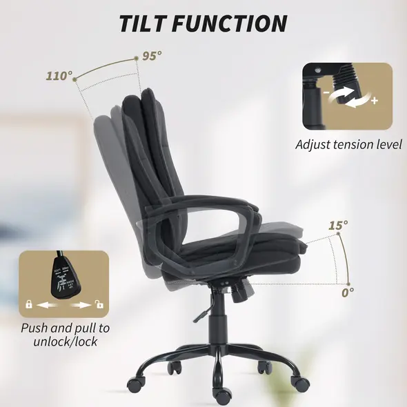 HOMCOM Linen-Look Double-Padded Office Chair - Black - 6