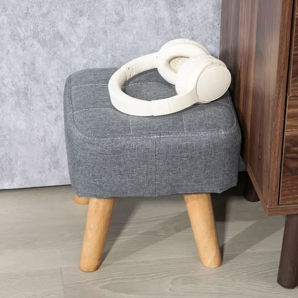HOMCOM Linen-Look Square Padded Footstool - Grey - 7