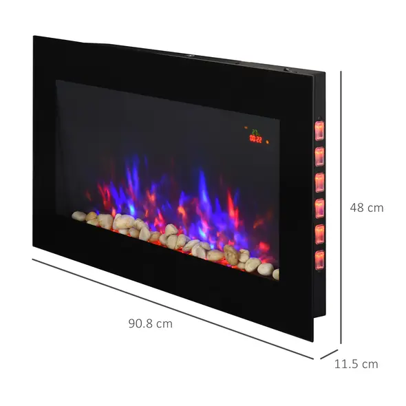 HOMCOM LED Wall Mounted Fireplace Curved Glass Electric Fire Place for Living Room, 1000W/2000W, 48H x 90.8W x 11.5Dcm, Black - 3