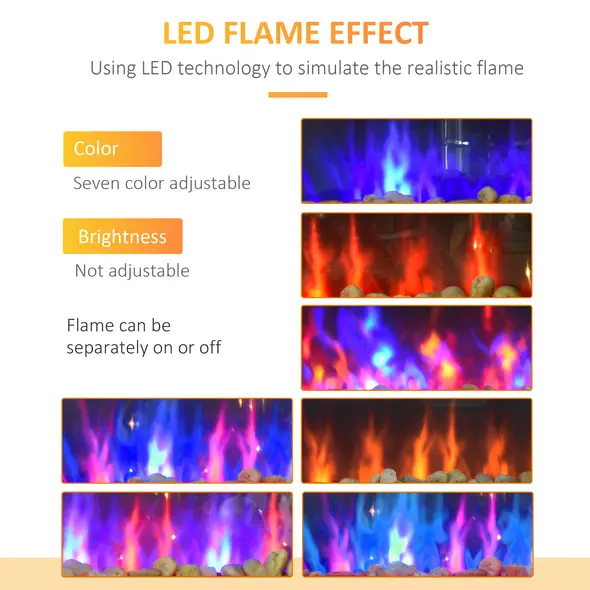 HOMCOM LED Wall Mounted Fireplace Curved Glass Electric Fire Place for Living Room, 1000W/2000W, 48H x 90.8W x 11.5Dcm, Black - 6