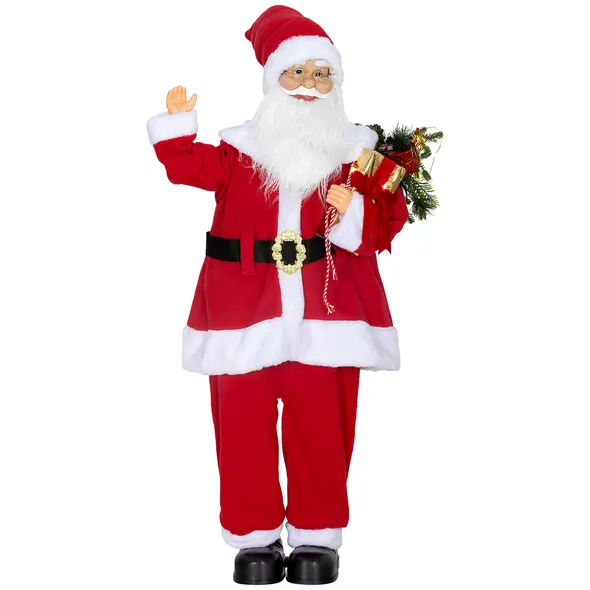 HOMCOM Life Size Santa Claus Christmas Decoration, Voice-Activated with Twinkling LED Lights, Red - 1