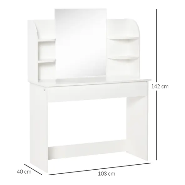 HOMCOM Modern Dressing Table Writing Desk W/ Mirror, Big Drawers, 2-Tier Open Shelf For Home Bedroom White - 3