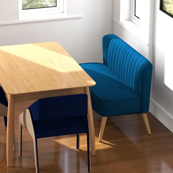 HOMCOM Modern Double Seat Sofa Foam Padding High Back Soft Comfortable Compact Couch Home Office Dark Blue - 2