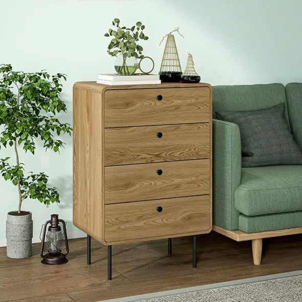 HOMCOM Modern Chest of Drawers with 4 Drawers - Oak - 2