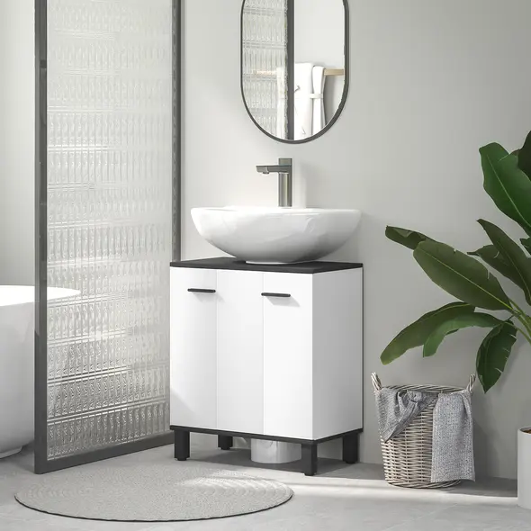 HOMCOM Modern Under-Sink Bathroom Cabinet - High Gloss White - 2