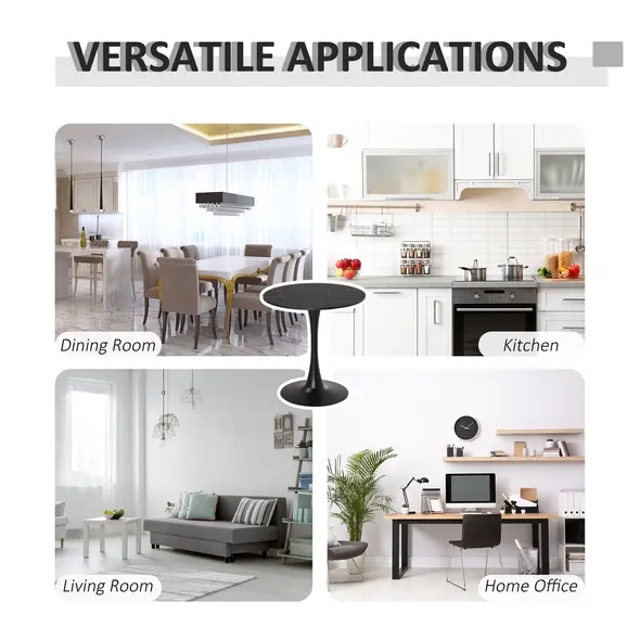 HOMCOM Modern Round Dining Table Leisure Coffee Bistro Table with Metal Base for Kitchen & Dining Room Black - 7